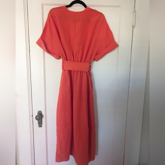 Vince Cuffed Short Sleeve V-Neck Dress Orange Women's XXS - Picture 4 of 10